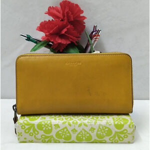 Coach Yellow Leather Zip Around Credit Card Wallet
